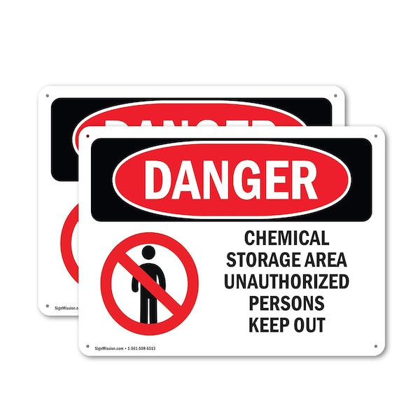 Signmission Chemical Storage Area Keep Out Danger Sign, Plastic, 14in W x 10in L, 2PK OS-2PACK-DS-P-1014-L-1063 - main